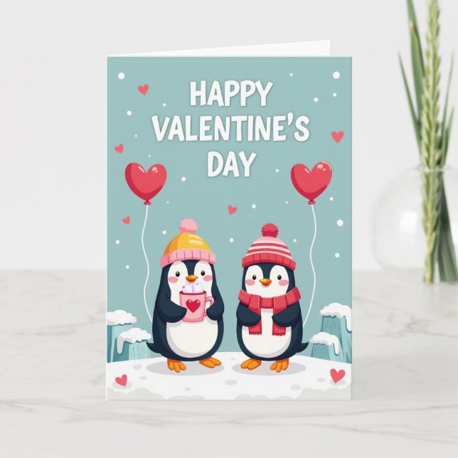 Carte de la Saint-Valentin pour Manchots Rayés (Devant)