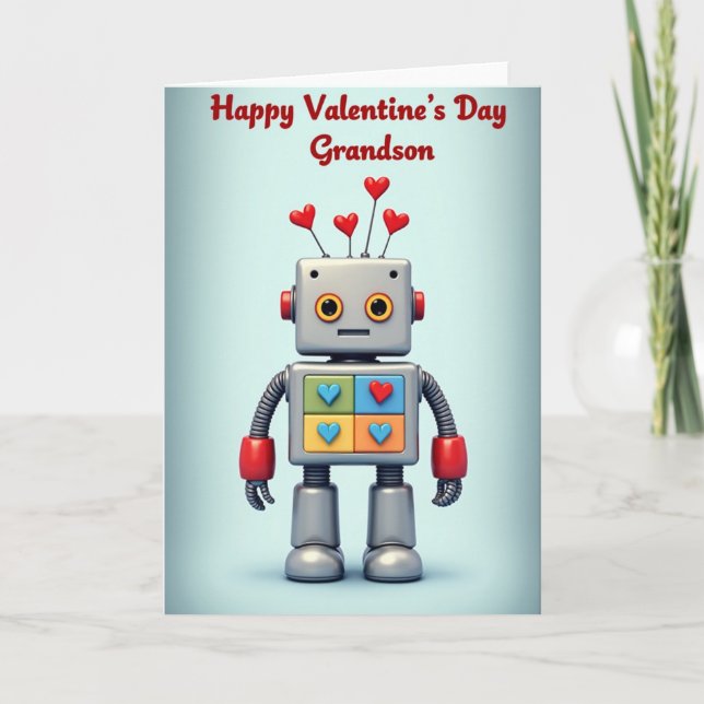 Carte de la Saint-Valentin pour petit-fils Robot (Devant)