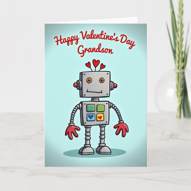 Carte de la Saint-Valentin pour petit-fils robot m (Devant)