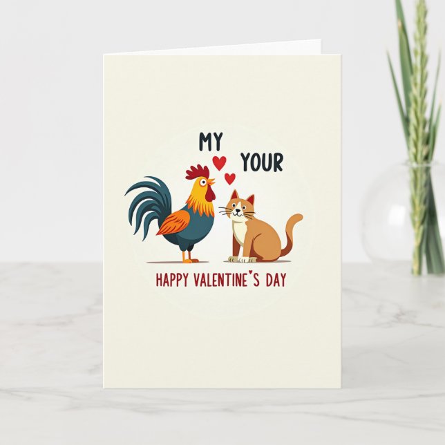 Carte de la Saint-Valentin pour un Coq Mignon et u (Devant)