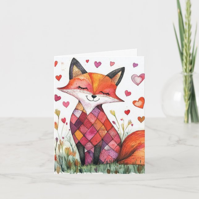 Carte de la Saint-Valentin renard à l'aquarelle (Devant)