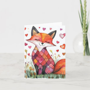 Carte de la Saint-Valentin renard à l'aquarelle