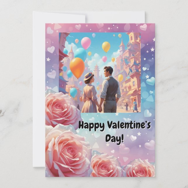 Carte de la Saint-Valentin Rose et Cœurs (Devant)