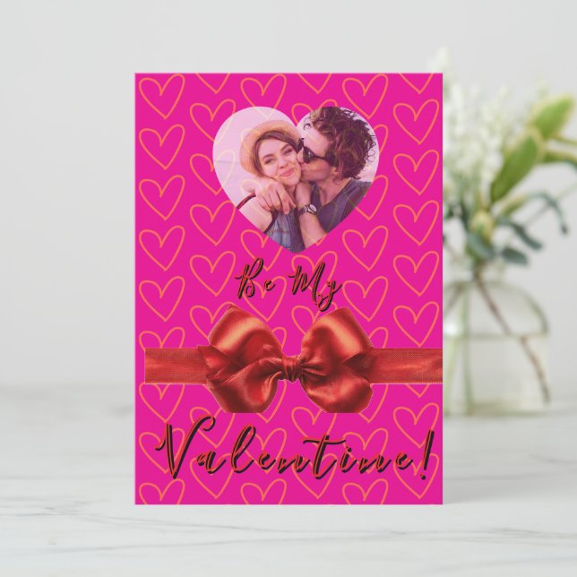 Carte de la Saint-Valentin rose et rouge romantiqu (Debout devant)