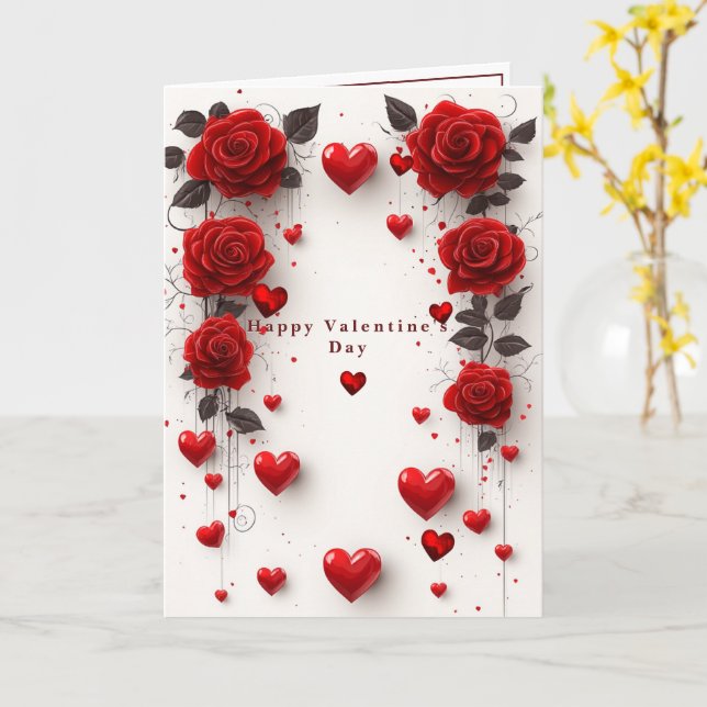 Carte de la Saint-Valentin Roses Rouges Cœurs Roug (Fleur jaune)