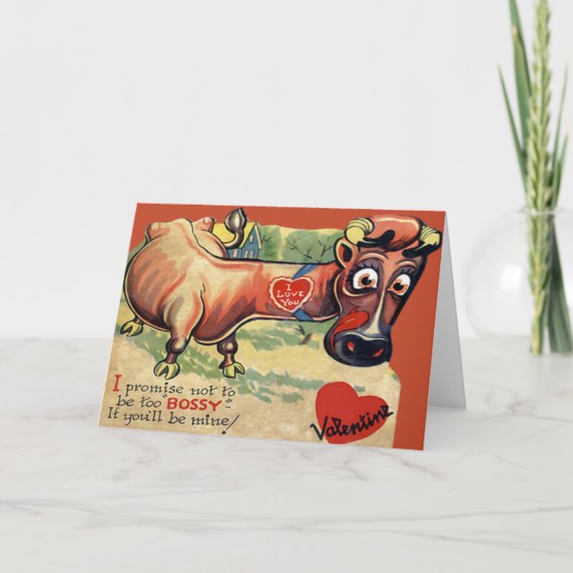 Carte de la Saint-Valentin vache rétro vintage (Devant)