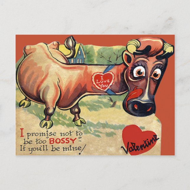 Carte de la Saint-Valentin vache rétro vintage (Devant)