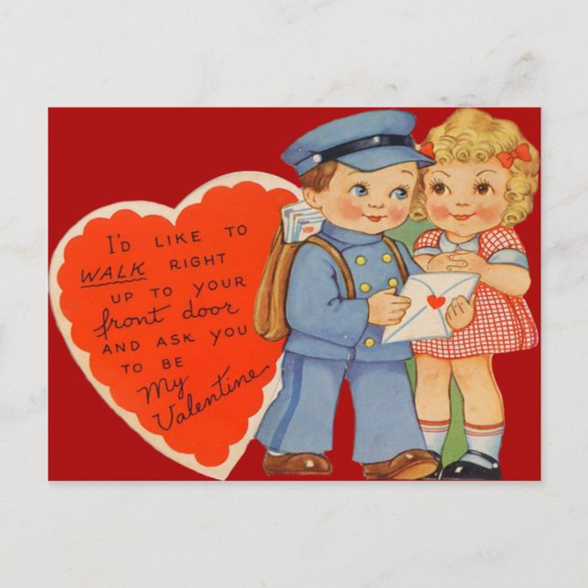 Carte de la Saint-Valentin vintage rétro facteur (Devant)