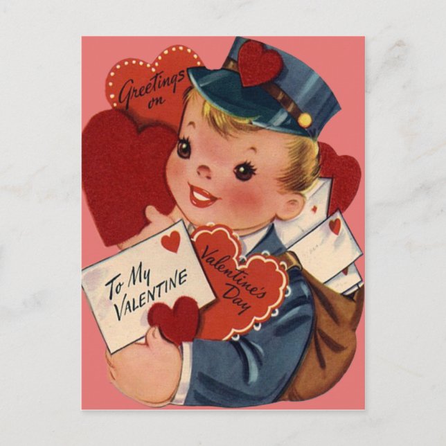 Carte de la Saint-Valentin vintage rétro facteur (Devant)