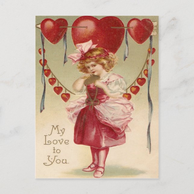 Carte de la Saint-Valentin Vintage Retro Fille Cœu (Devant)