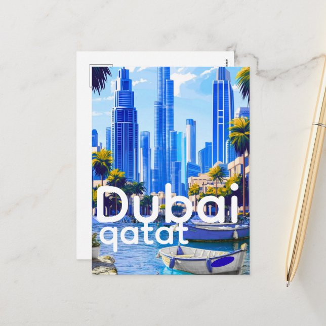 Carte de la skyline de Dubaï, monuments modernes d (Devant/Arrière en situation)