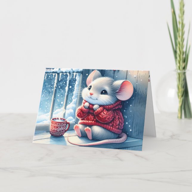 Carte de la souris de Noël en hiver (Devant)