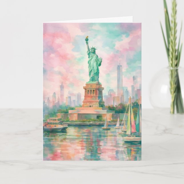 Carte de la Statue de la Liberté de NYC - Pastel A (Devant)