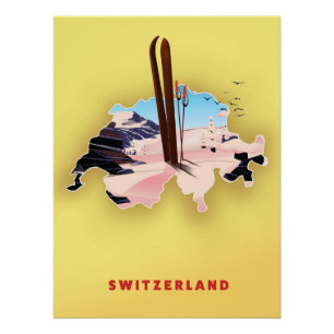Carte de la Suisse Affiche de voyage sportive de s