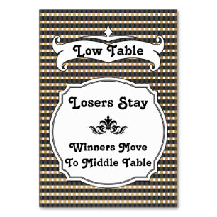 Carte de la table de Bunco Plaid Noir et Or - Faib