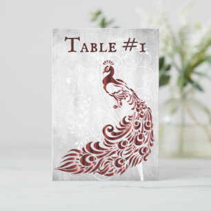 Carte de la table de la feuille de paon rouge