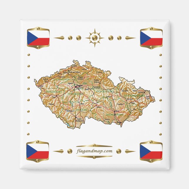 Carte de la Tchèque + Magnet des drapeaux (Devant)