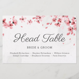 Carte de la tête de table en fleur de cerisier ros