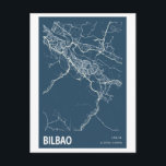 Carte de la ville de Bilbao Espagne dessin au trai<br><div class="desc">Carte postale du plan de la ville de Bilbao Espagne dessin au trait bleu</div>