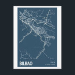 Carte de la ville de Bilbao Espagne dessin au trai<br><div class="desc">Carte postale du plan de la ville de Bilbao Espagne dessin au trait bleu</div>