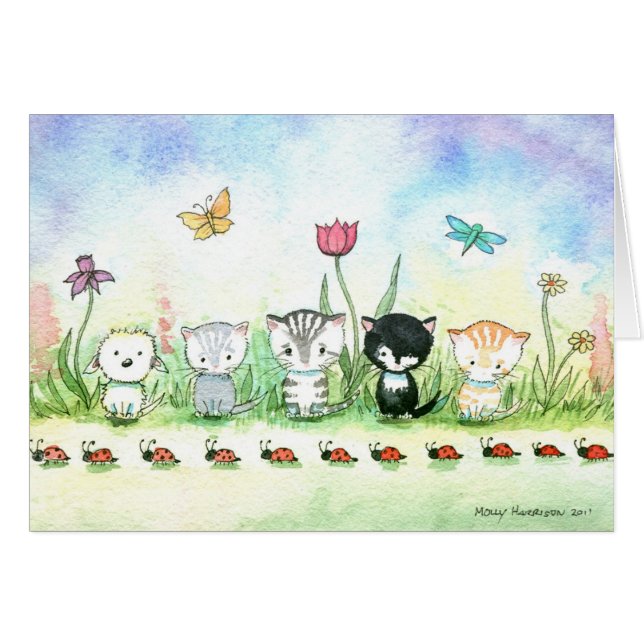 Carte de ladybug fantaisiste Kitty Cat Chiot (Devant horizontal)