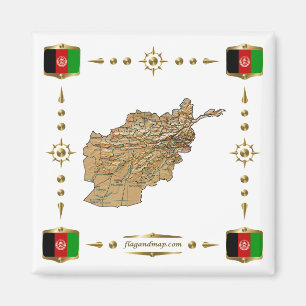 Carte de l'Afghanistan + Magnet des drapeaux