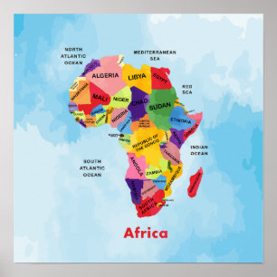 Carte de l'Afrique aquarelle Poster