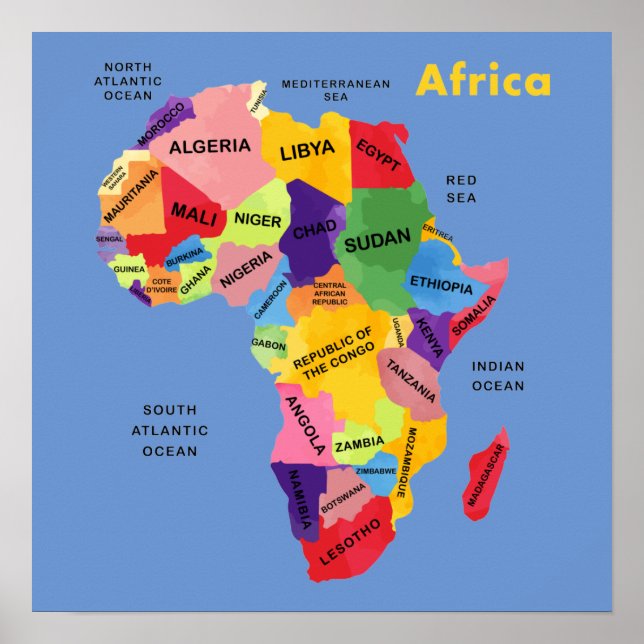 Carte de l'Afrique aquarelle Poster (Devant)