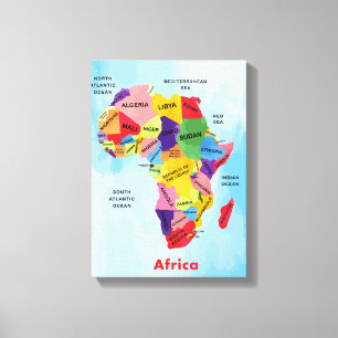 Carte de l'Afrique aquarelle toile étirée