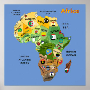 Carte de l'Afrique avec drapeaux Poster