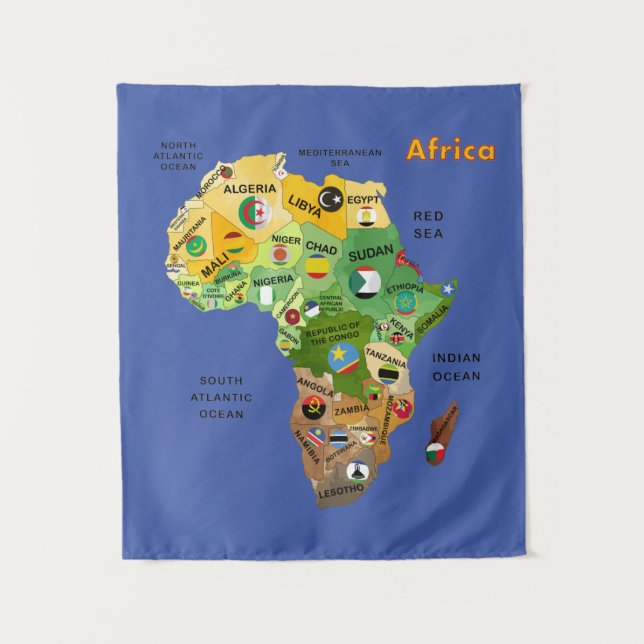 Carte de l'Afrique avec drapeaux Tapisserie (Devant)