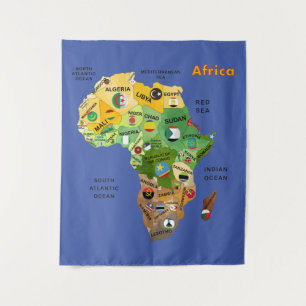 Carte de l'Afrique avec drapeaux Tapisserie
