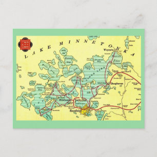 Carte de Lake Minnetonka sur carte postale bordée
