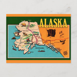 Carte de l'Alaska Carte Postale Vintage
