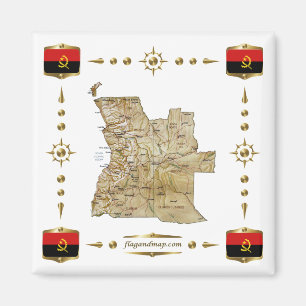 Carte de l'Angola + Magnet des drapeaux