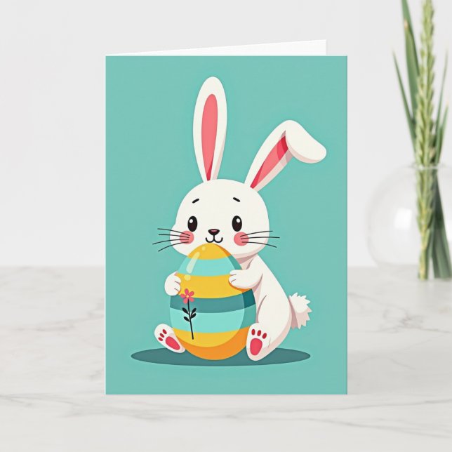 Carte de lapin avec œuf rayé (Devant)