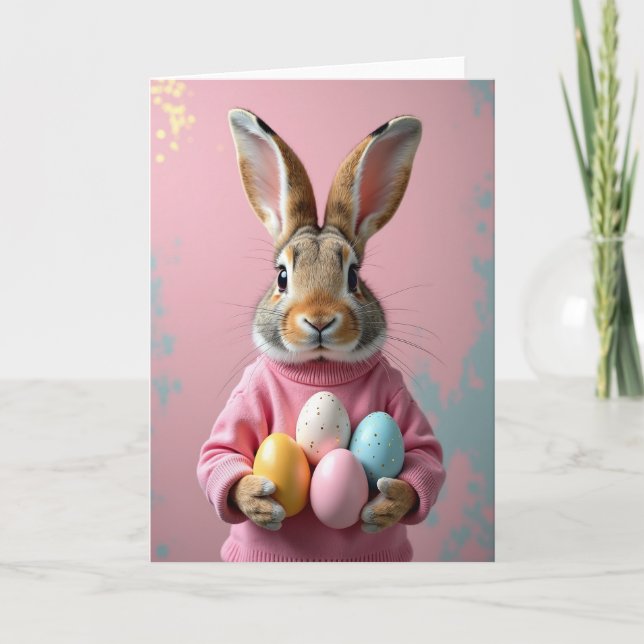Carte de Lapin avec Œufs Pastel (Devant)