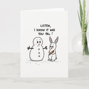 Carte de Lapin de Bonhomme de Neige Drôle de Carot