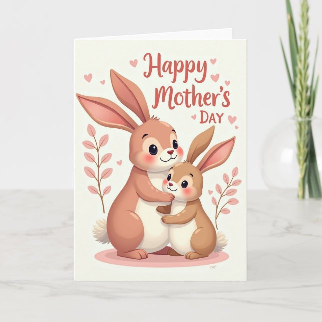 Carte de lapin de la fête des mères la plus douce (Devant)