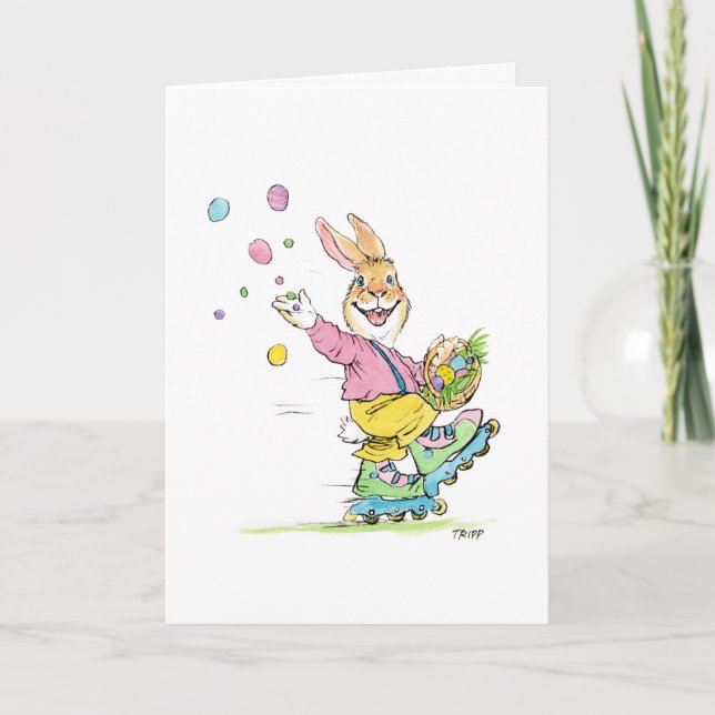 Carte de lapin de Pâques au roller (Devant)