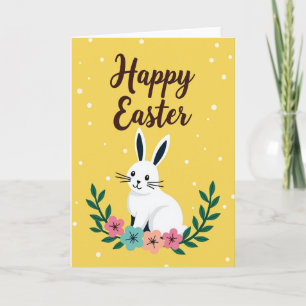 Carte de Lapin de Printemps à Points Blancs