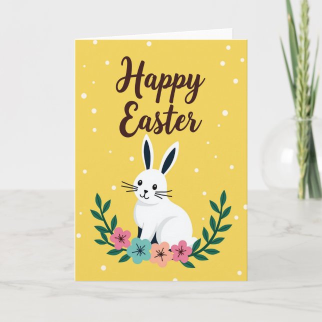 Carte de Lapin de Printemps à Points Blancs (Devant)