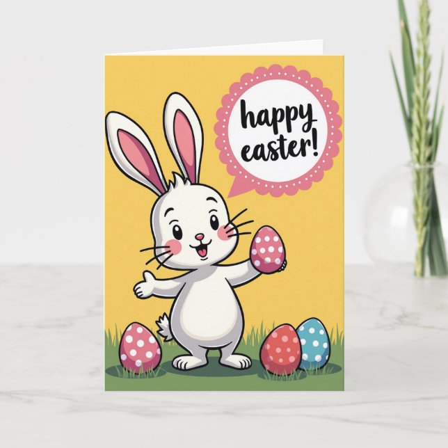 Carte de lapin de printemps à pois (Devant)
