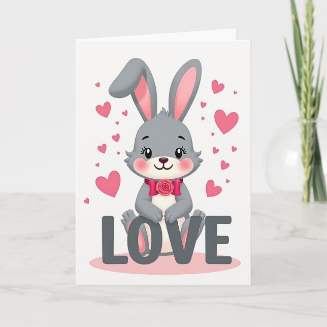 Carte de lapin mignon avec coeurs d'amour (Devant)