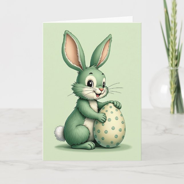 Carte de lapin vert et d'oeuf (Devant)