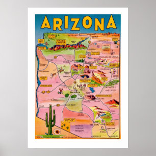 Carte de l'Arizona Affiche 20x28
