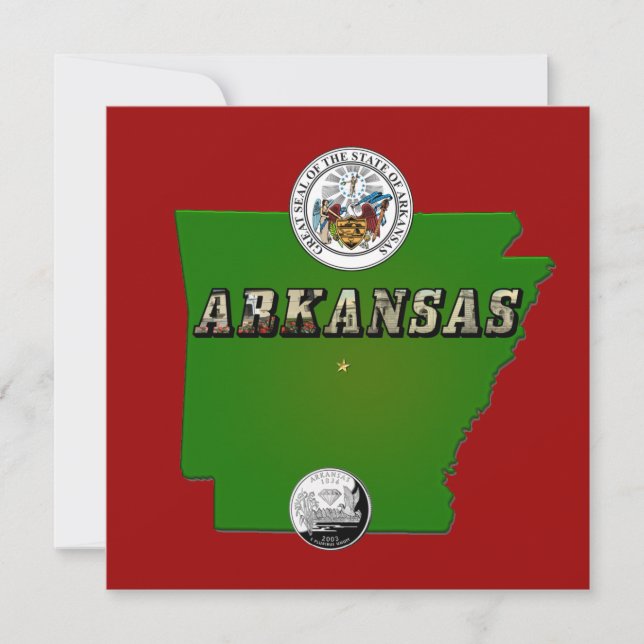 Carte de l'Arkansas, sceau et quartier des Faux (Devant)