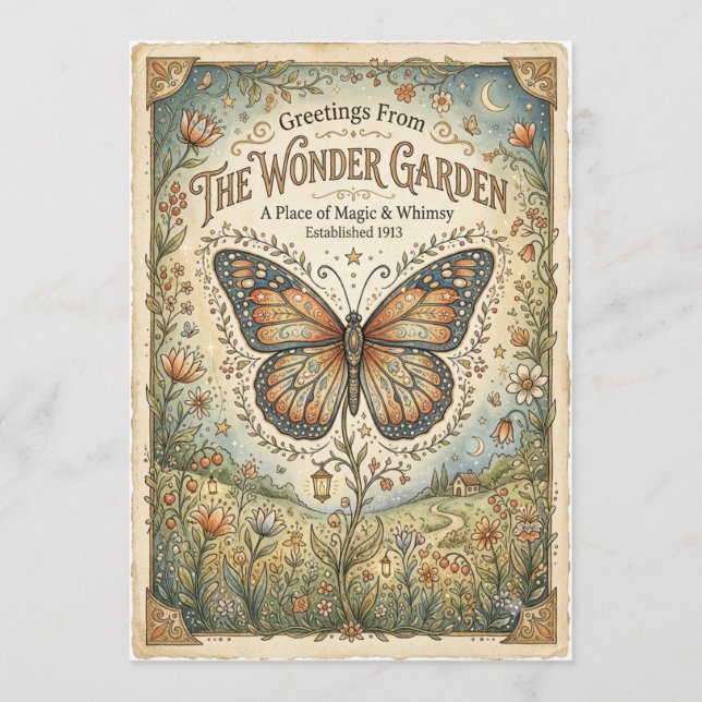 Carte de l'art capricieux papillon vintage (Devant)