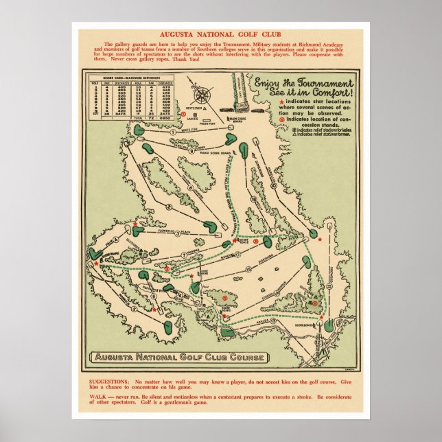 Carte de l'Augusta National Golf Course Poster (Devant)
