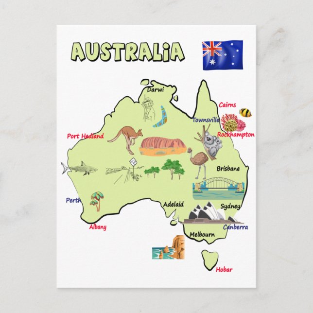 carte de l'Australie avec les grandes villes (Devant)